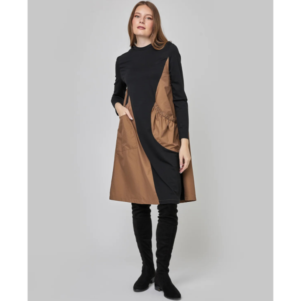 Uchu LS Dress With Colour Block In Black/Cocoa