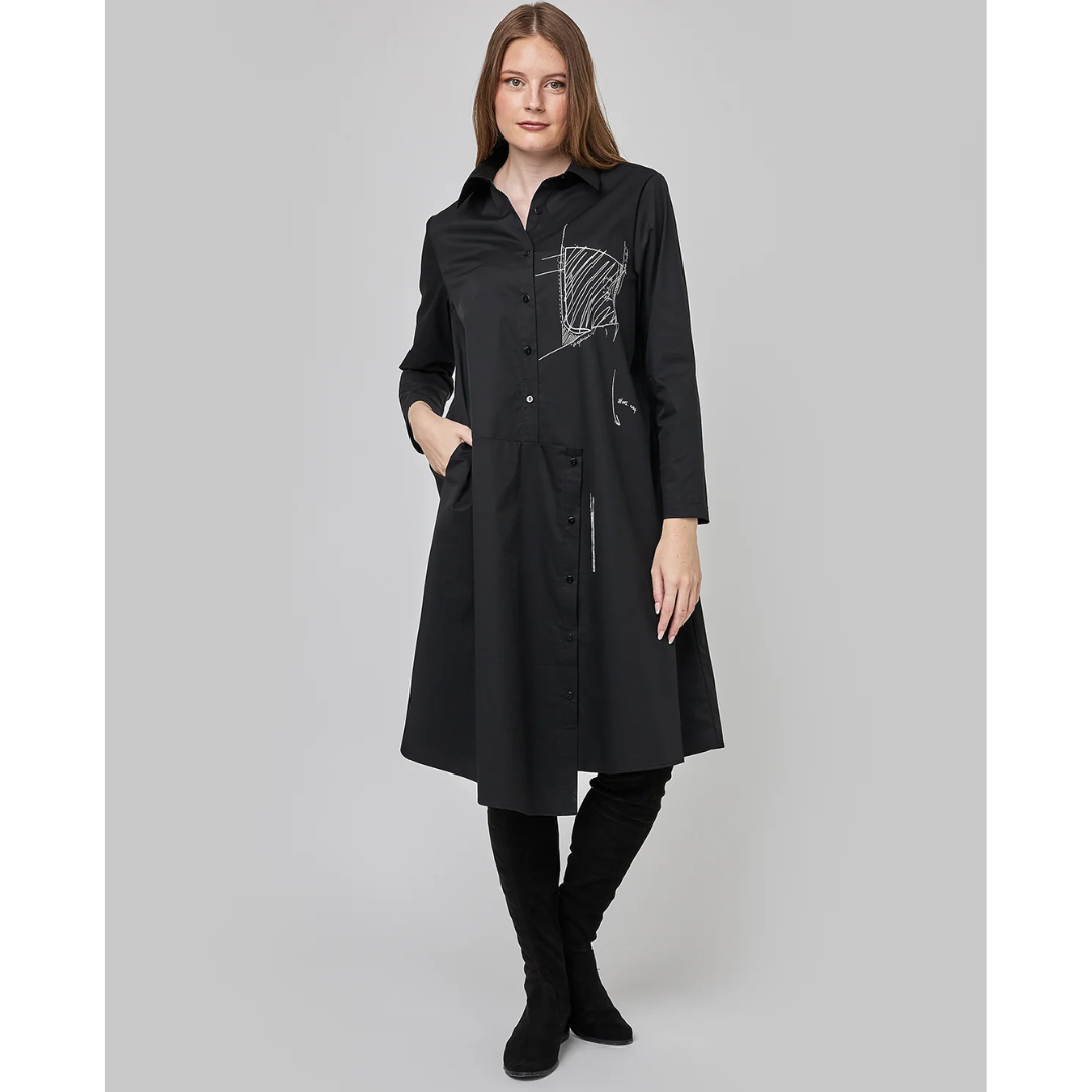 Uchuu LS Long Shirt Dress In Black