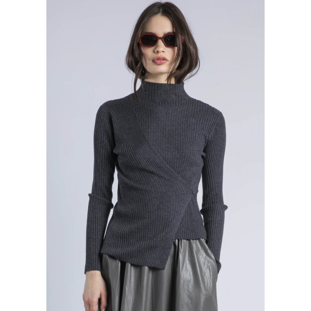 Religion Serena Grey Ribbed Wrap Sweater