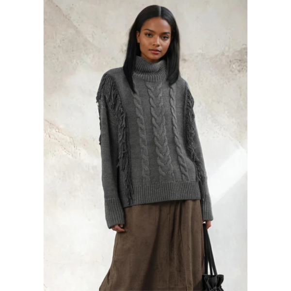Religion Jamie Jumper Cable Charcoal With Fringes