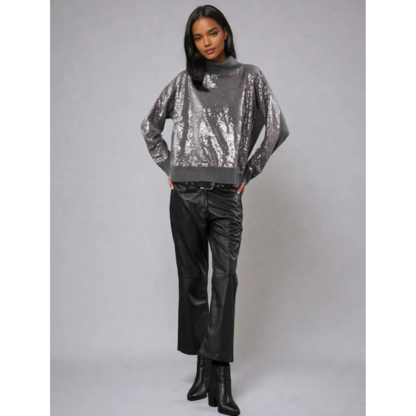 Religion Hailey Turtleneck Grey Marl Sequin Sweater