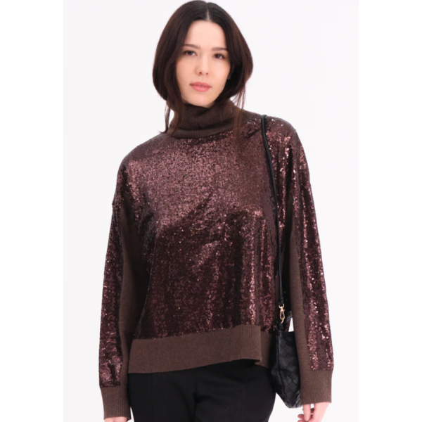 Religion Hailey Turtleneck Brown Sequin Sweater