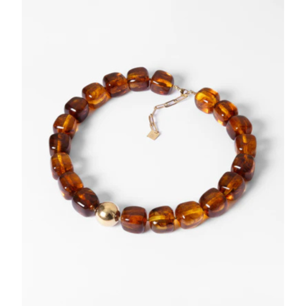 Zag Beaded Short Necklace In Brown