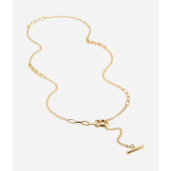 Zag Gold Chain And Link Long Necklace with T Bar