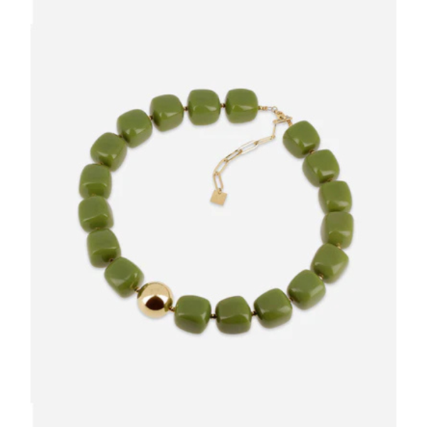 Zag Beaded Short Necklace With Ball In Green