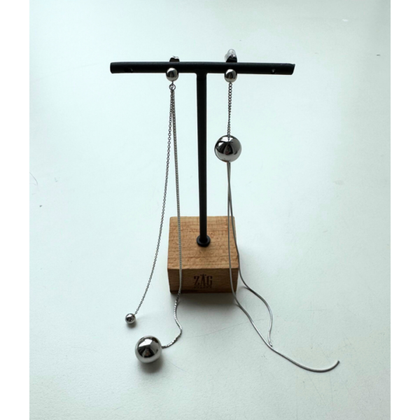 Zag Silver Chain And Ball Drop Earrings