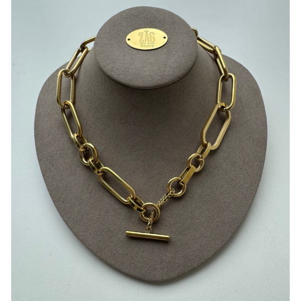 Zag Gold Large Link T Bar Short Necklace