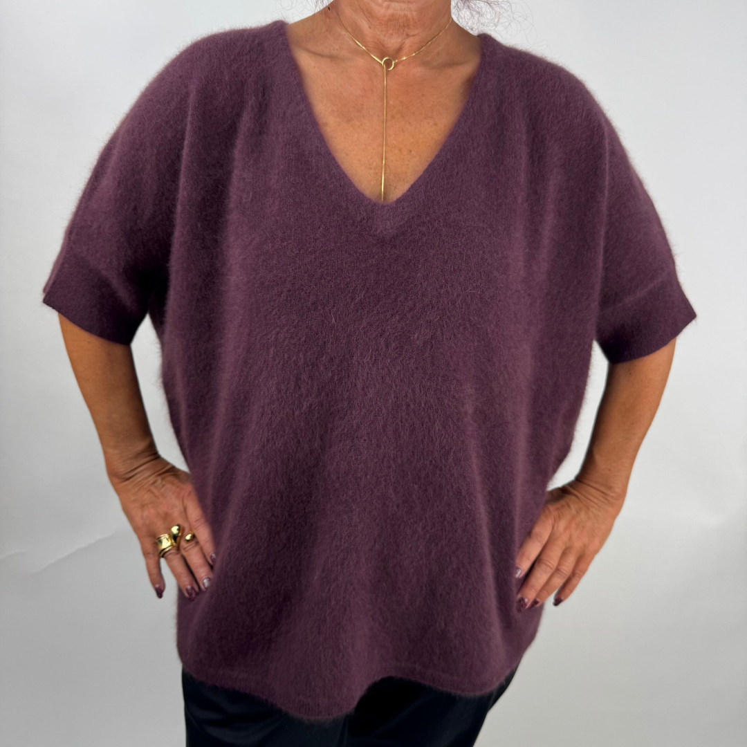 Estheme Raccoon Mix V Neck Sweater in Soja