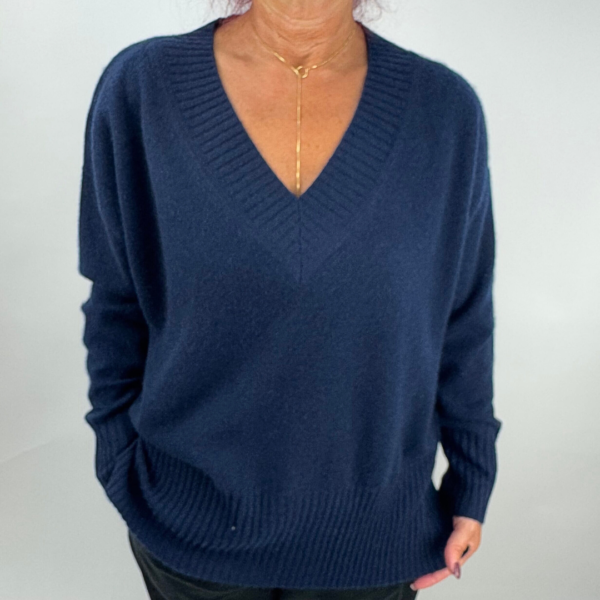 Estheme V Neck Sweater with Split Edge in Nuit