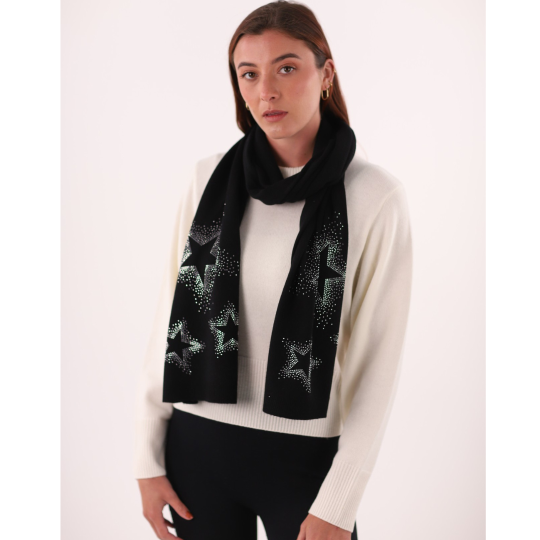 Maud & Sacha Knitted Scarf in Black with Star Motif