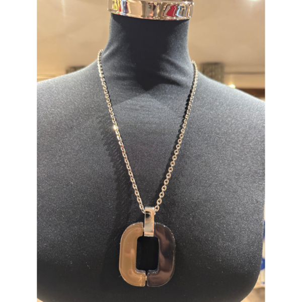 XAVIER-DEROME Silver Chain With Black/Mink Pendant