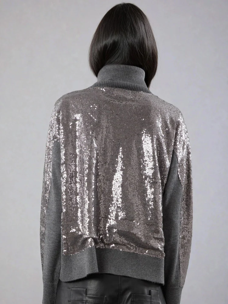 Religion Hailey Turtleneck Grey Marl Sequin Sweater - Image 5