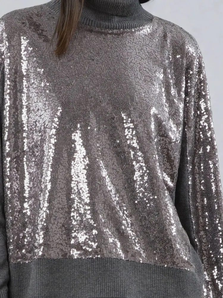 Religion Hailey Turtleneck Grey Marl Sequin Sweater - Image 6