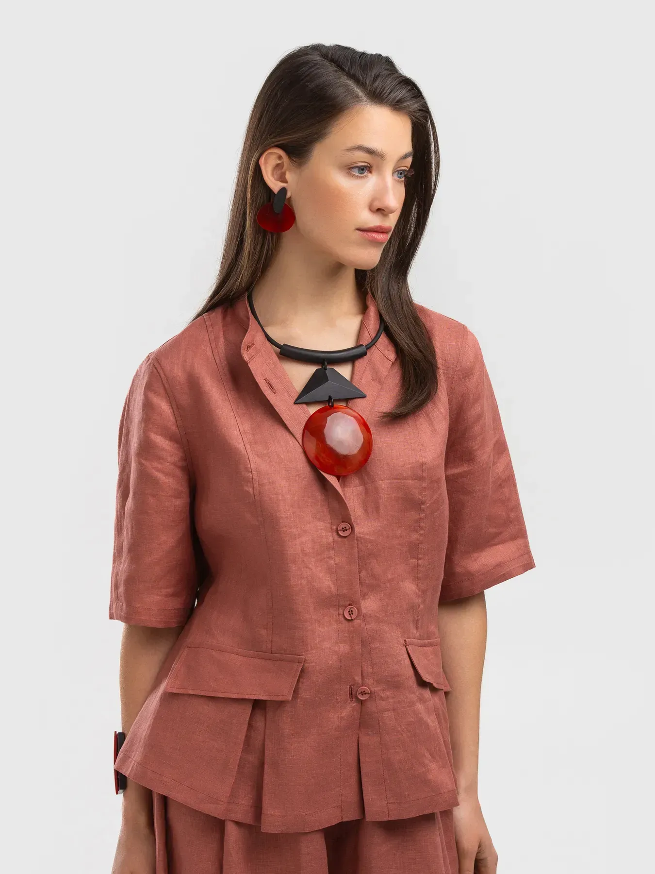 Indira Dyed Horn And Mango Wood Necklace In Orange And Black - Image 4