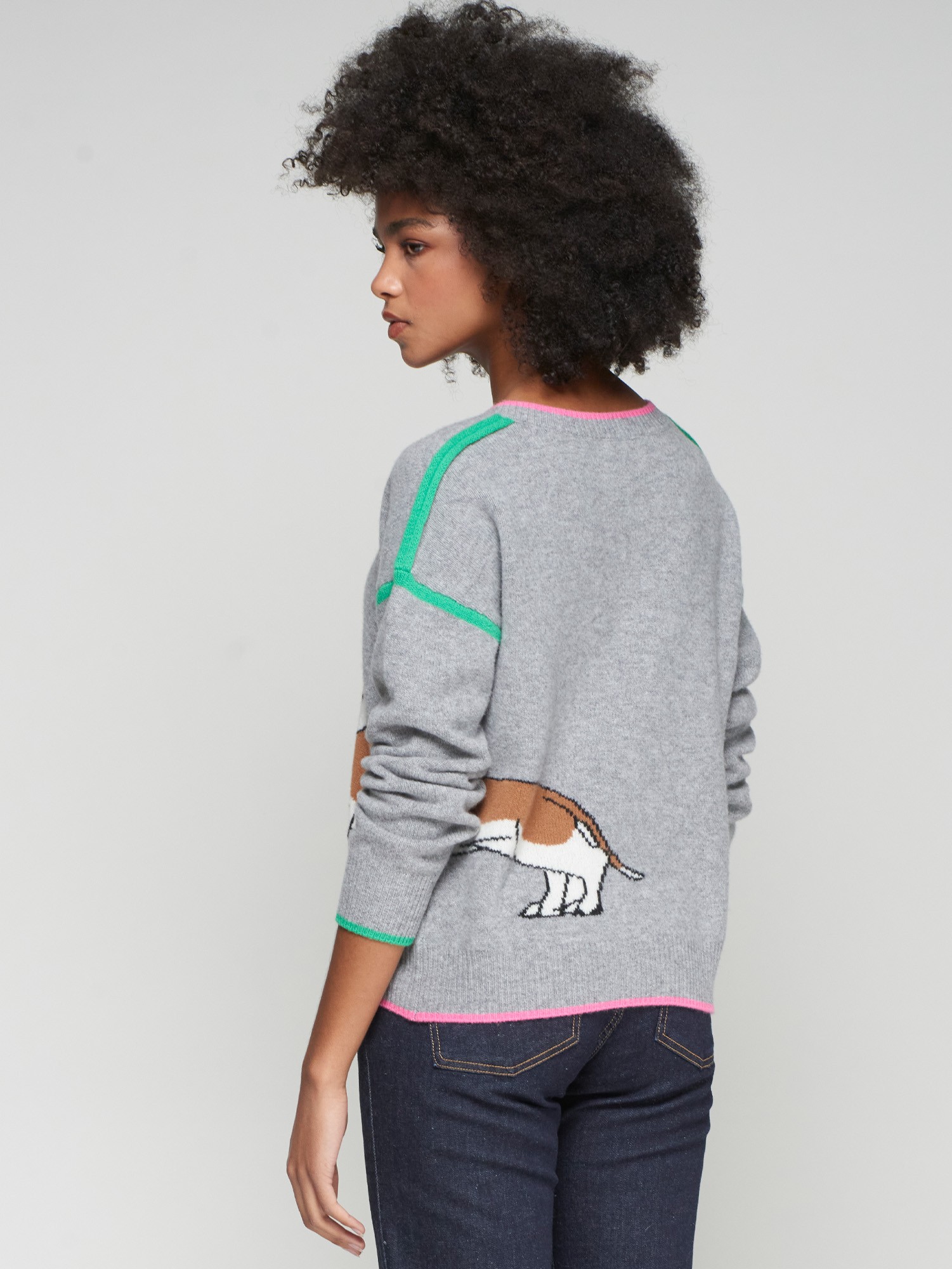 Vilagallo Intarsia jumper With Dashound In Grey - Image 4