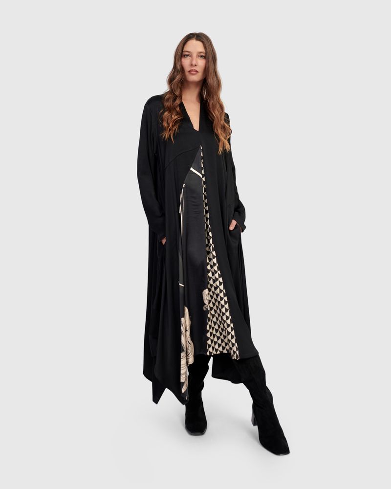 Alembika Black Print Silky V Neck A Line Dress - Image 11