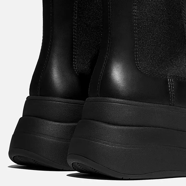FitFlop F-Mode Stack Leather Chelsea Boots in Black - Image 3