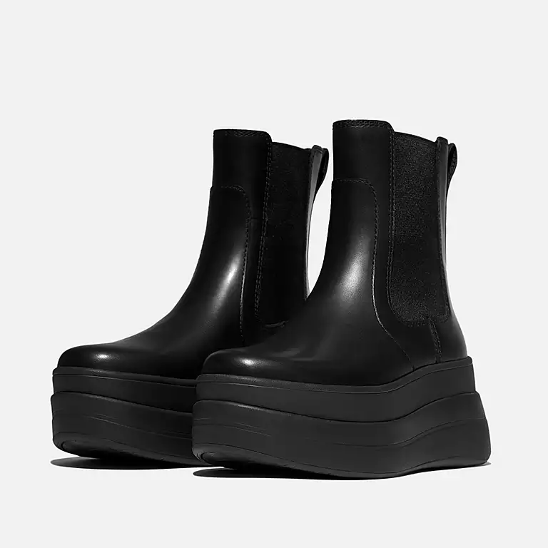 FitFlop F-Mode Stack Leather Chelsea Boots in Black - Image 2