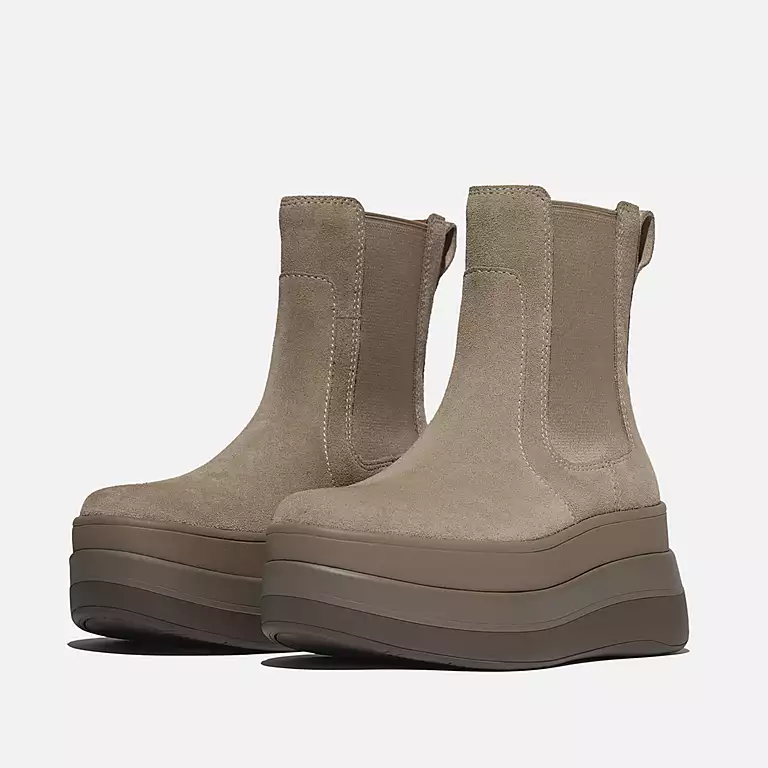 Fitflop F-Mode Stack Suede Chelsea Boots in Taupe - Image 2