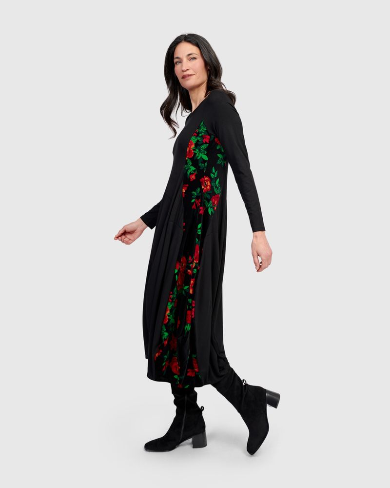 Alembika Black Jersey High Neck Bubble Dress With Velvet Print Side Panels - Image 2