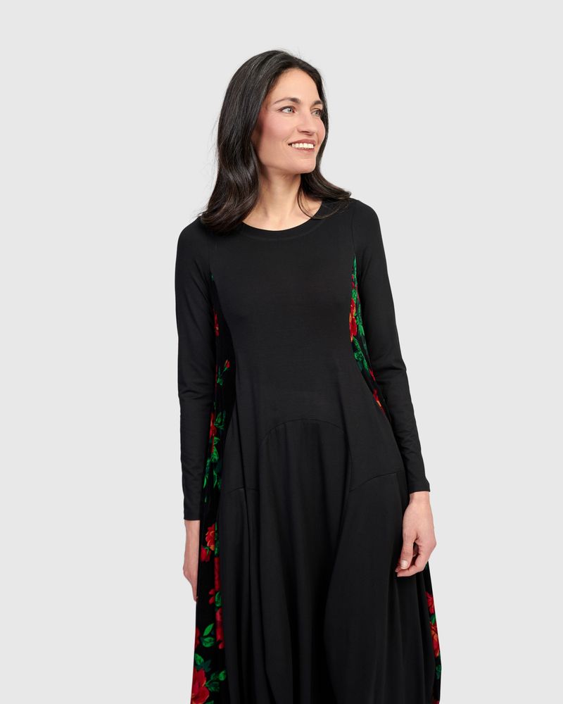 Alembika Black Jersey High Neck Bubble Dress With Velvet Print Side Panels - Image 7