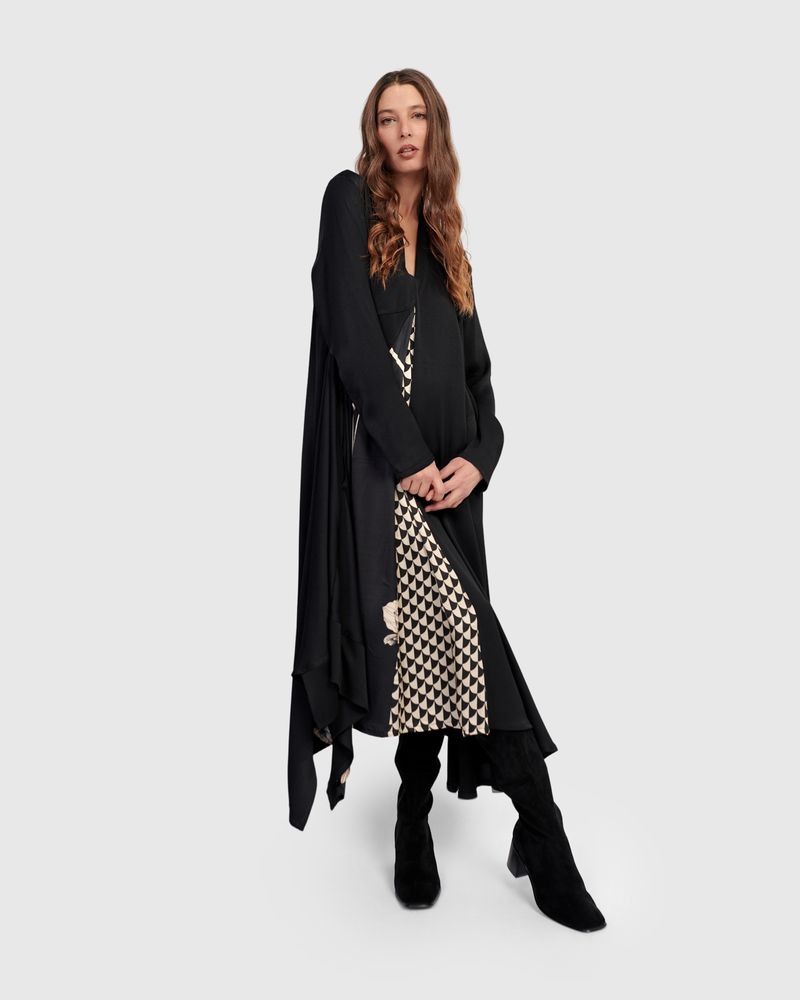 Alembika Black Print Silky V Neck A Line Dress - Image 9