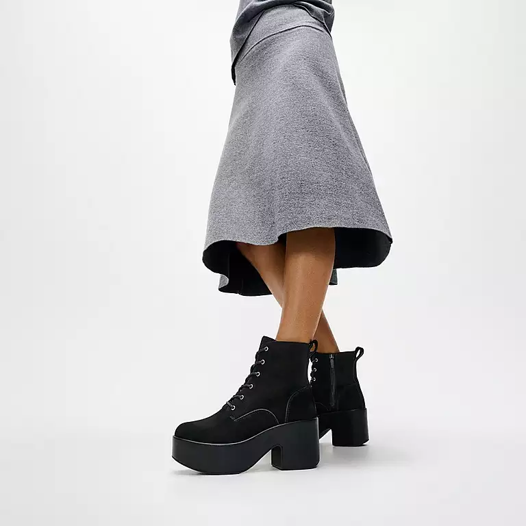 Fitflop Platform Suede Heeled Lace-Up Boots In Black - Image 4