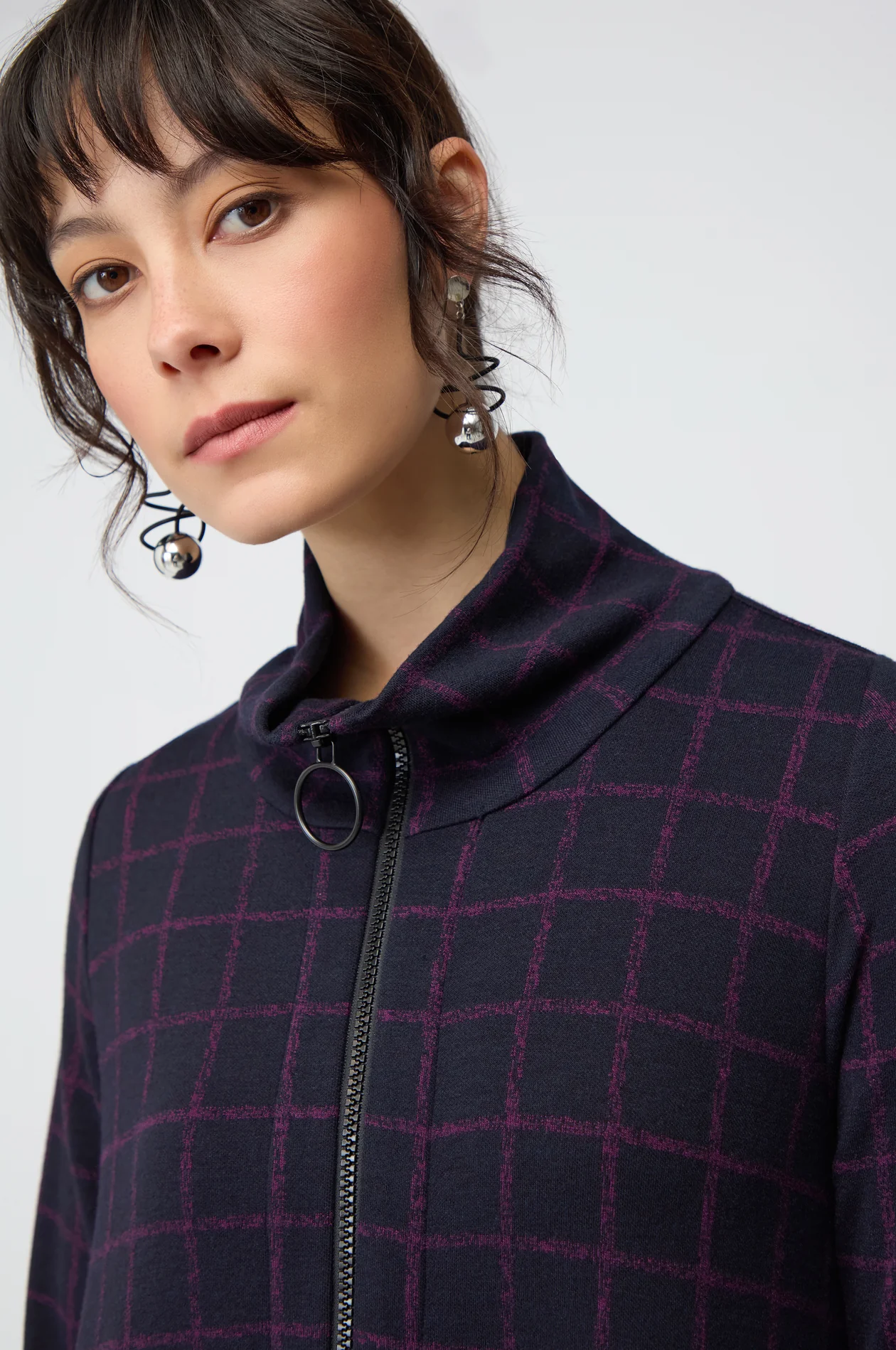 Sahara Small Broken Check Zip Bubble Dress In Night/Plum - Image 3