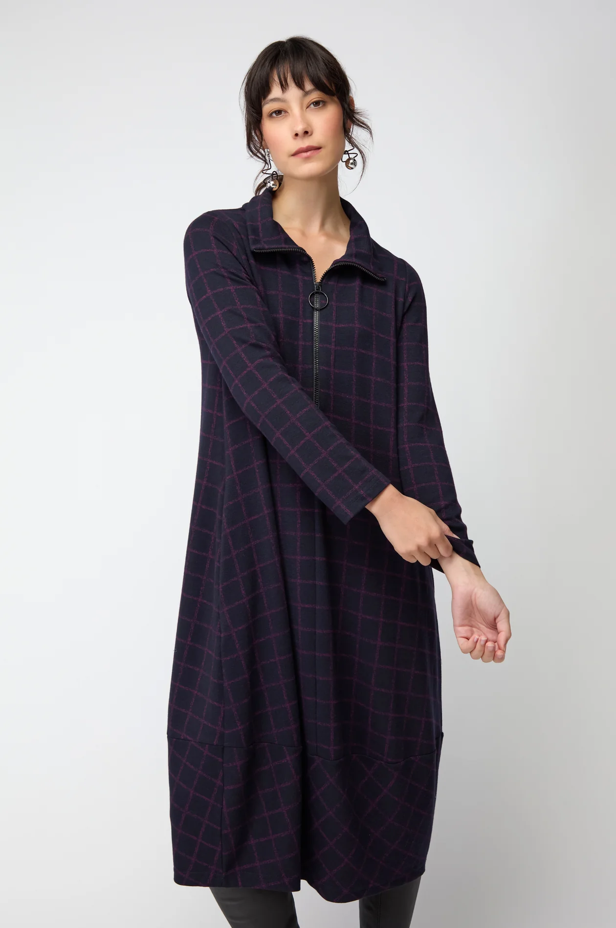 Sahara Small Broken Check Zip Bubble Dress In Night/Plum - Image 2