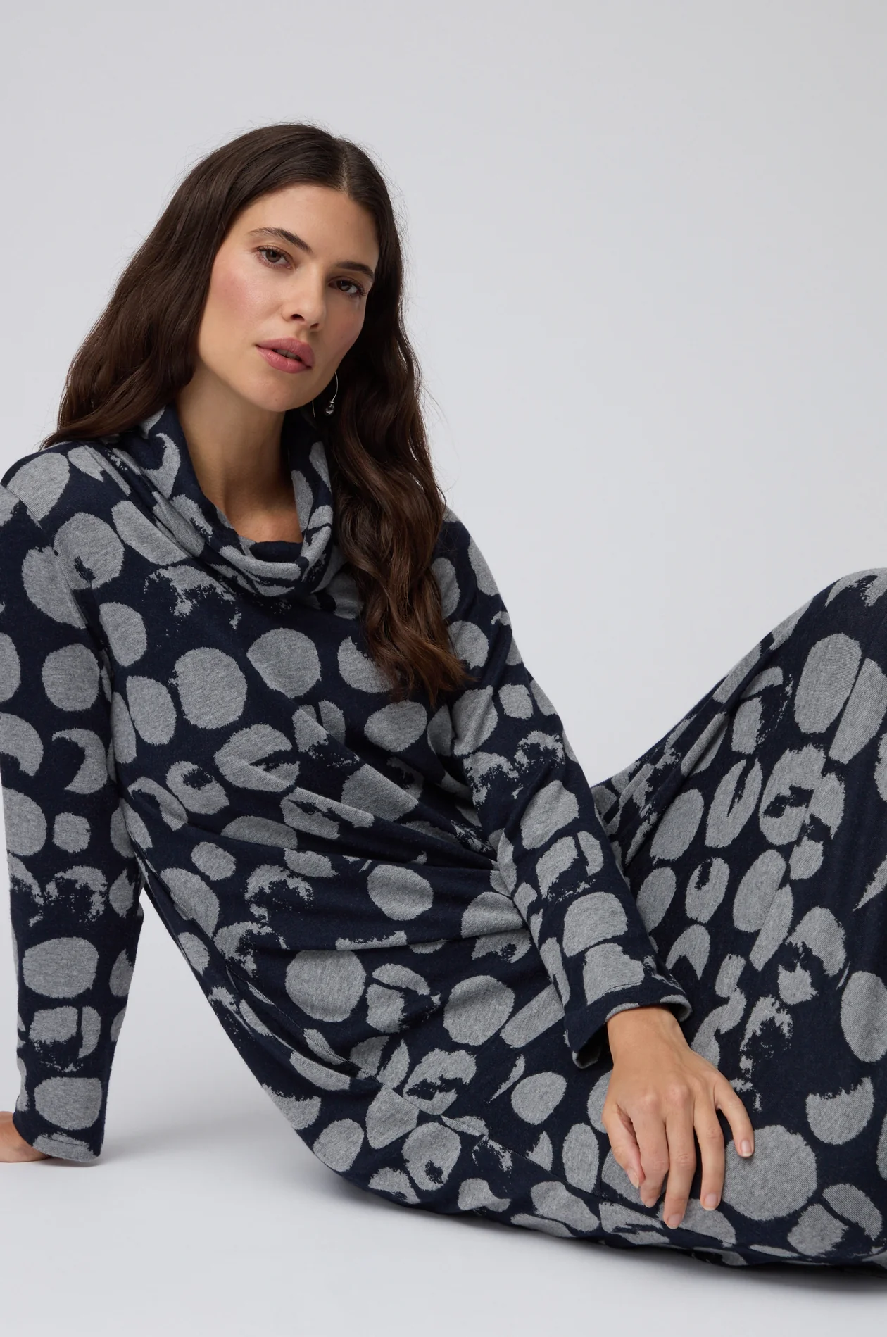 Sahara Textured Brushed Spot Jersey Bubble Dress In Night/Dove - Image 3