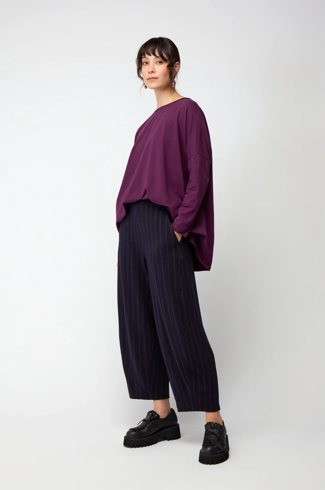 Sahara Small Broken Stripe Bubble Trouser In Night/Plum - Image 2