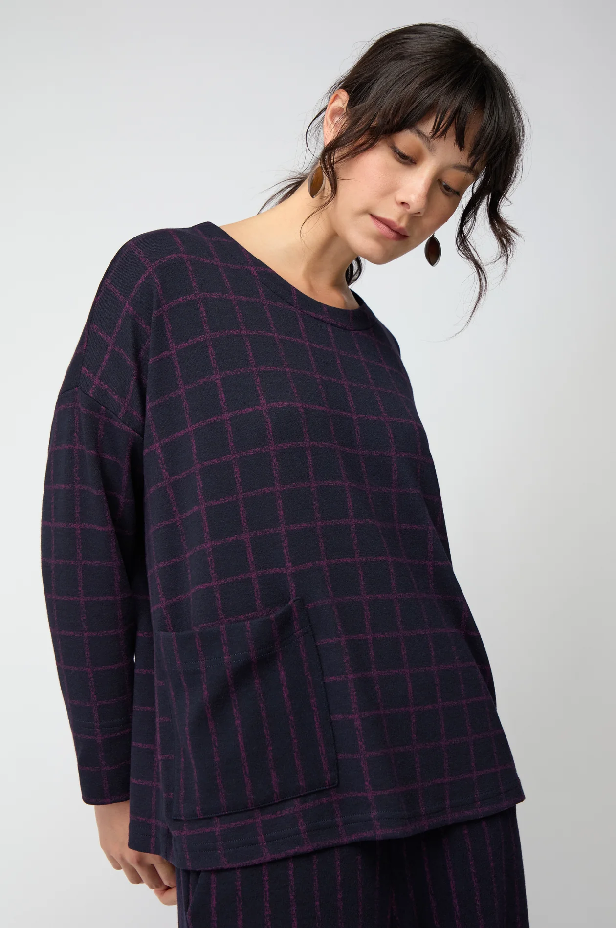 Sahara Small Broken Check And Stripe Boxy top In Night/Plum - Image 2