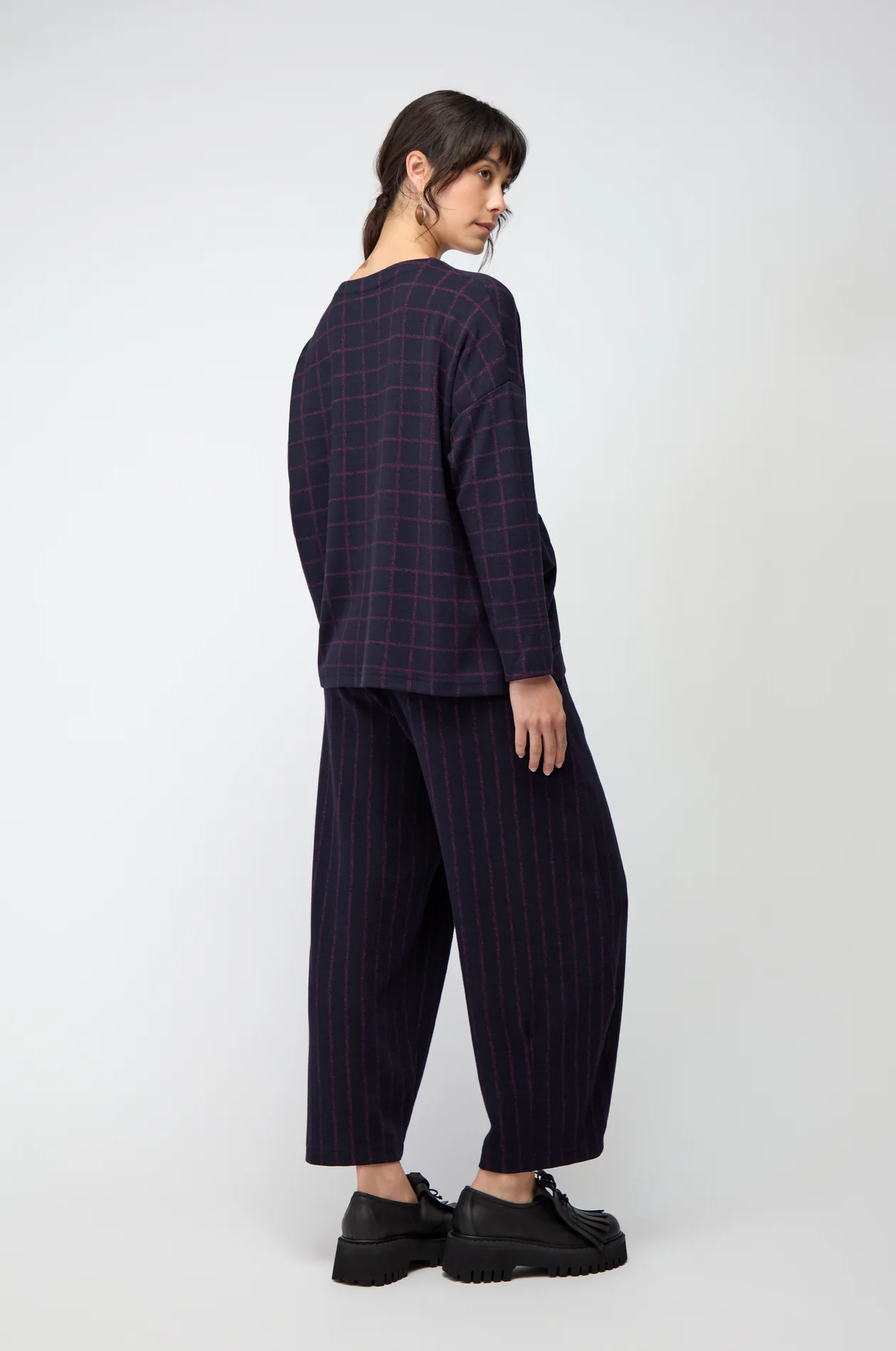 Sahara Small Broken Check And Stripe Boxy top In Night/Plum - Image 5
