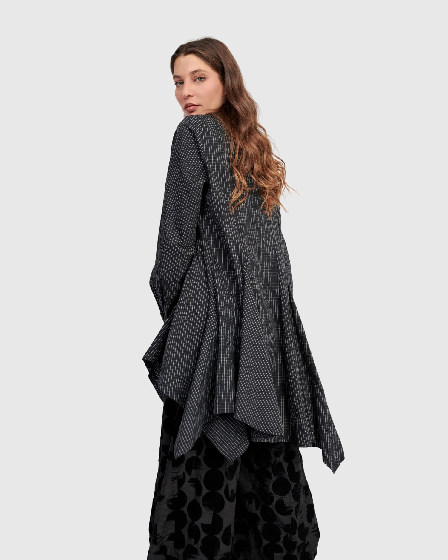 Alembika Tunic Pinstripe Grid With Velvet Print Collar - Image 6