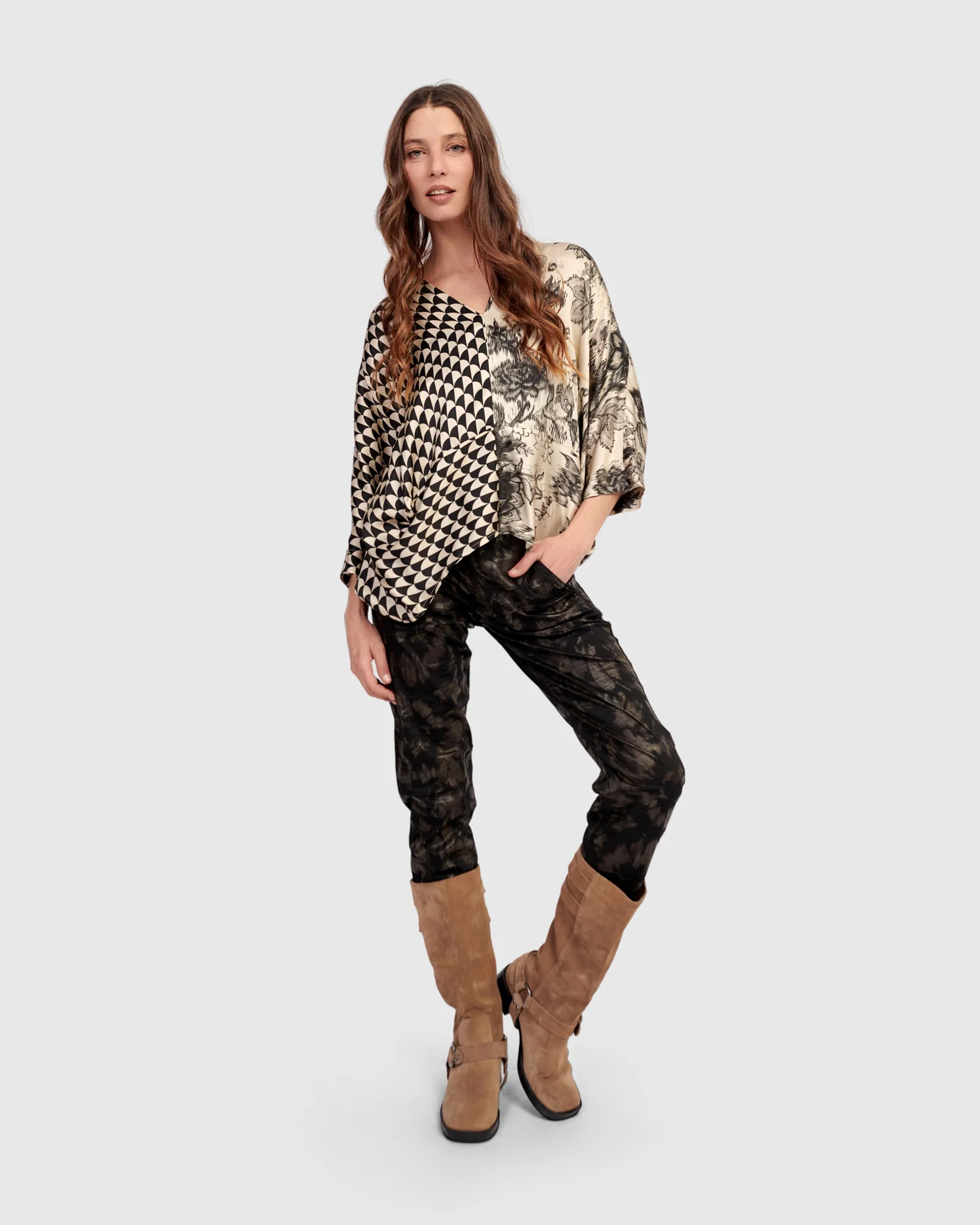 Alembika Black and Ivory Multi Print Top - Image 2