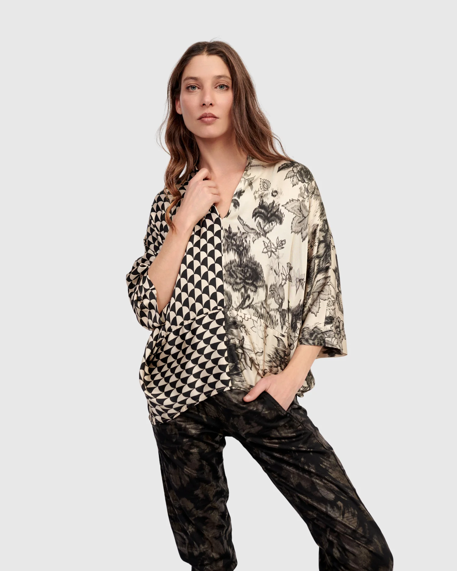 Alembika Black and Ivory Multi Print Top - Image 3