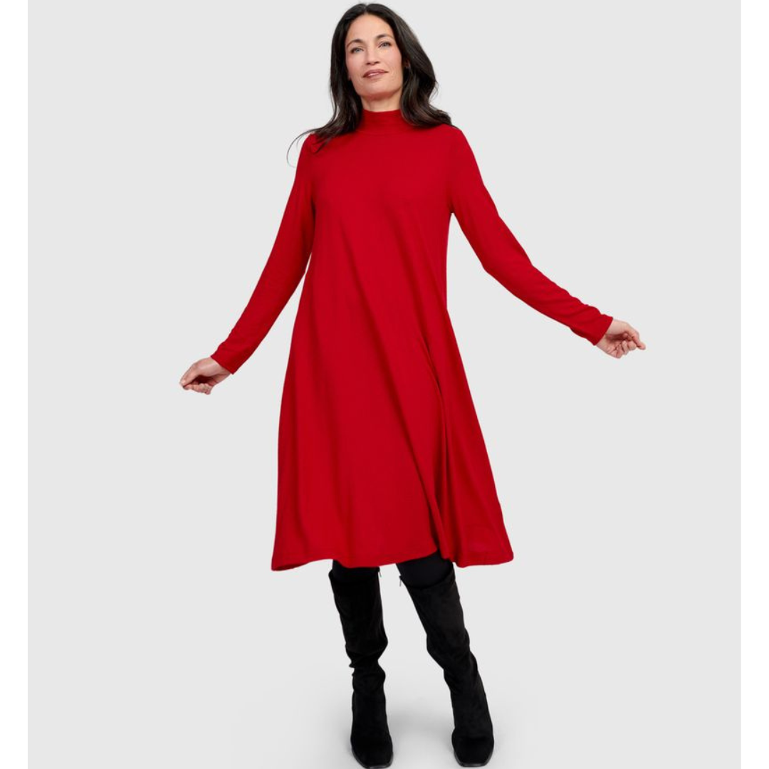 Alembika Red High Neck Jersey Dress