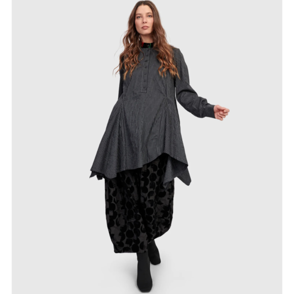 Alembika Tunic Pinstripe Grid With Velvet Print Collar