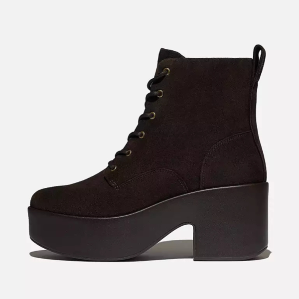 Fitflop Platform Suede Heeled Lace-Up Boots In Chocolate Brown
