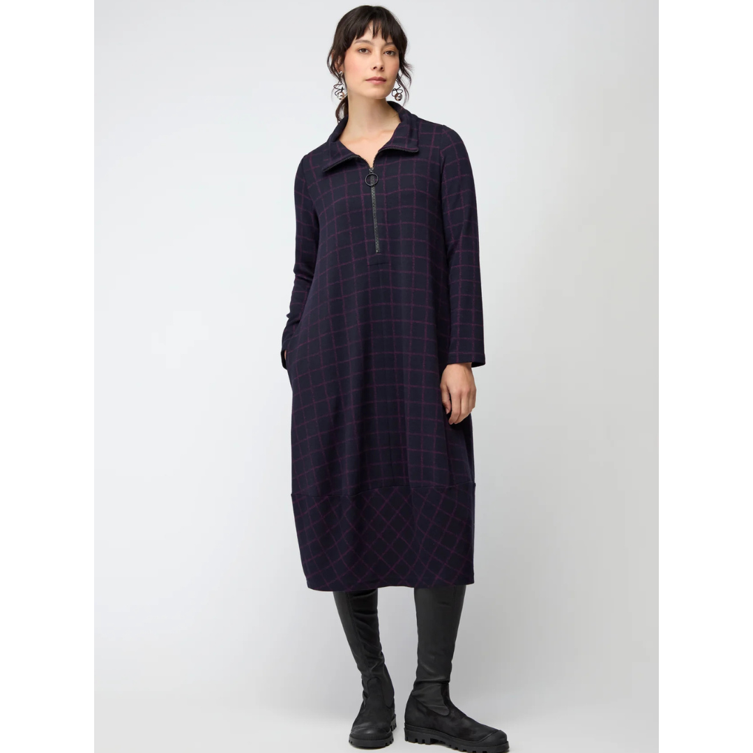 Sahara Small Broken Check Zip Bubble Dress In Night/Plum