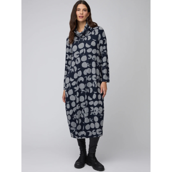 Sahara Textured Brushed Spot Jersey Bubble Dress In Night/Dove