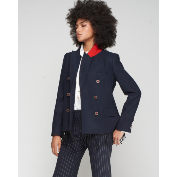 Vilagallo Merino Wool Navy Jacket With Heart Buttons
