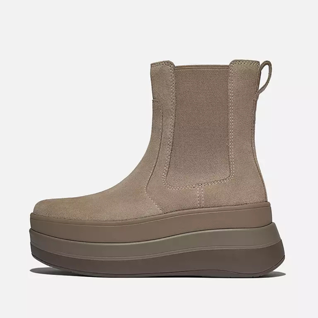 Fitflop F-Mode Stack Suede Chelsea Boots in Taupe