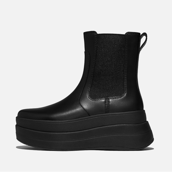 FitFlop F-Mode Stack Leather Chelsea Boots in Black