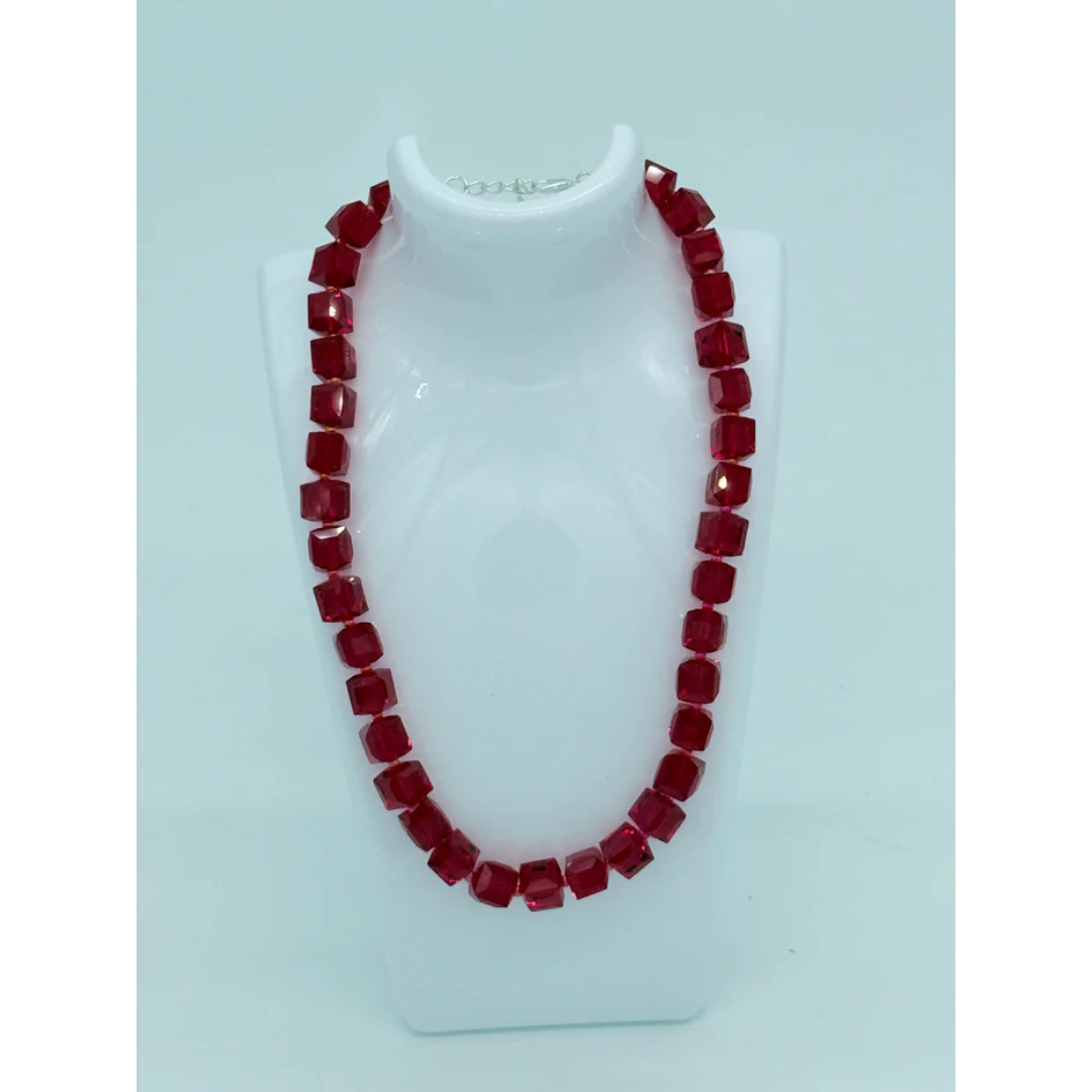 Jianhui Necklace Big Crystal Cube Bead Red