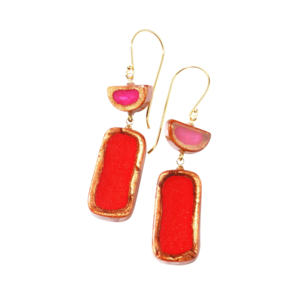 Zsiska Rectangle Drop Earrings In Red And Copper