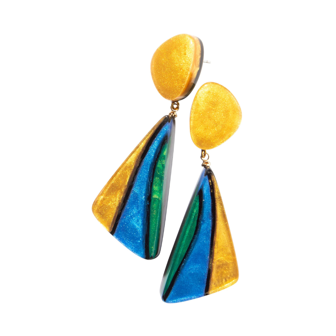 Prue By Zsiska Sir1 Drop Earrings In Gold/Blue/Green