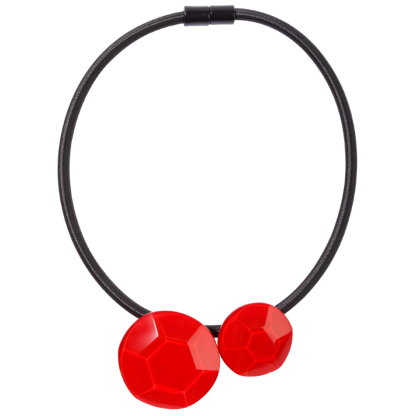 Zsiska Neckace Short Black Cord with 2 Red Discs