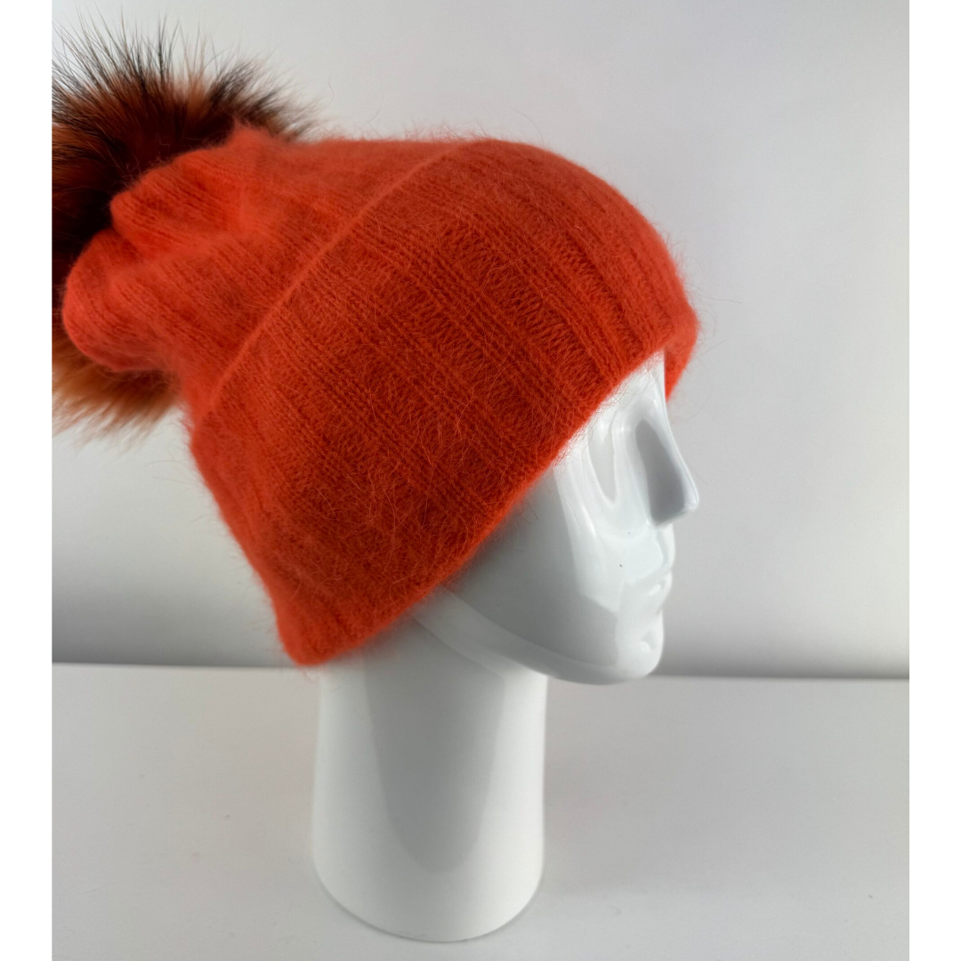 Rabionek Fur Pom Pom Hat in Orange