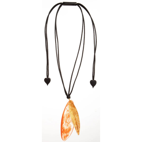 Zsiska Long Adjustable Necklace with Orange Leaf Pendant